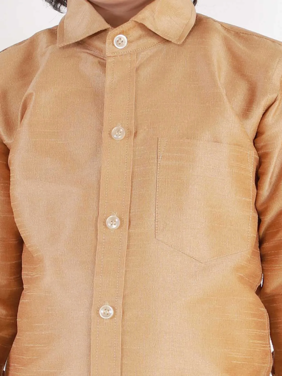 Jashvi Boys' Rose Gold Silk Blend Long Sleeves Ethnic Shirt