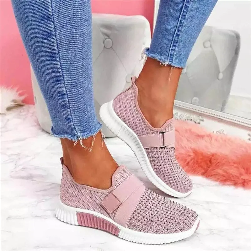 Joskaa Breathable Air Mesh Crystal Sneakers Women 2024 Spring Casual Flat Shoes Woman Comfortable Ladies Sports Shoes Fashion