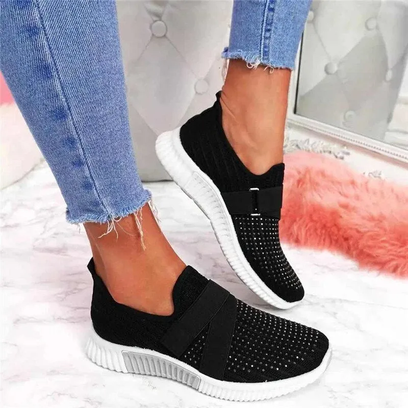 Joskaa Breathable Air Mesh Crystal Sneakers Women 2024 Spring Casual Flat Shoes Woman Comfortable Ladies Sports Shoes Fashion