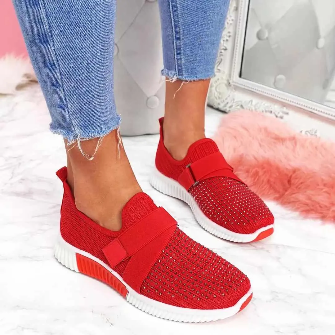 Joskaa Breathable Air Mesh Crystal Sneakers Women 2024 Spring Casual Flat Shoes Woman Comfortable Ladies Sports Shoes Fashion