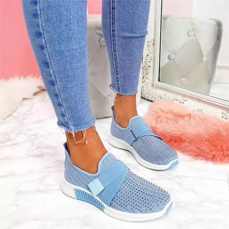 Joskaa Breathable Air Mesh Crystal Sneakers Women 2024 Spring Casual Flat Shoes Woman Comfortable Ladies Sports Shoes Fashion