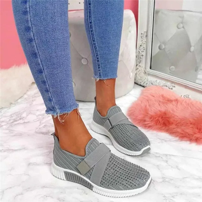 Joskaa Breathable Air Mesh Crystal Sneakers Women 2024 Spring Casual Flat Shoes Woman Comfortable Ladies Sports Shoes Fashion