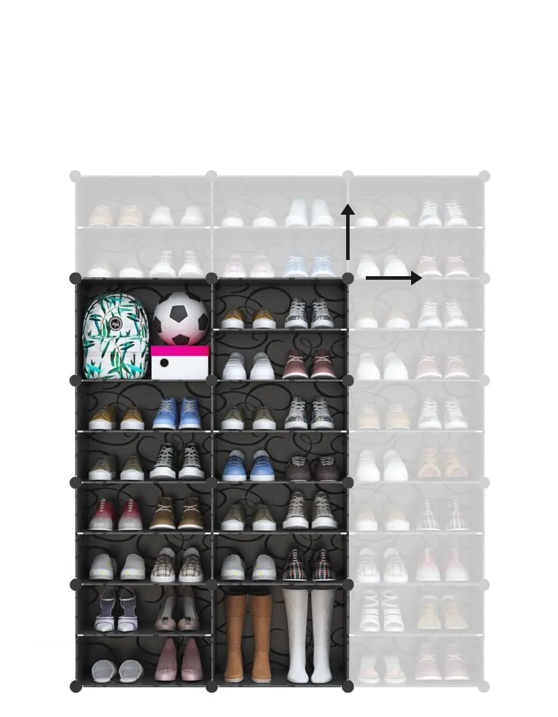 Kuber Industries Pack of 6 Shoes Cabinet | 10-Tier Foldable Shoe Rack Organizer for Closet | Plastic Shoe Shelf Collapsible Shoes Storage Box | Easy Assembly Shoe Cabinet with Lids | JL1C10TBK |Black