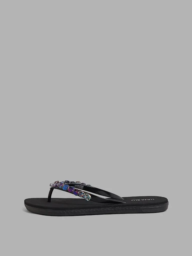 LUNA BLU Black Beaded Accent Flip Flop