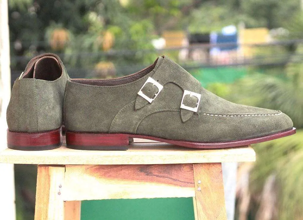 Men's Green Suede Monk Shoe