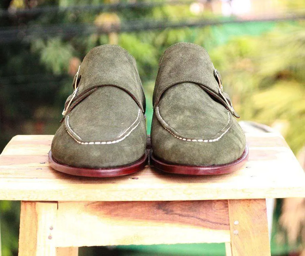 Men's Green Suede Monk Shoe