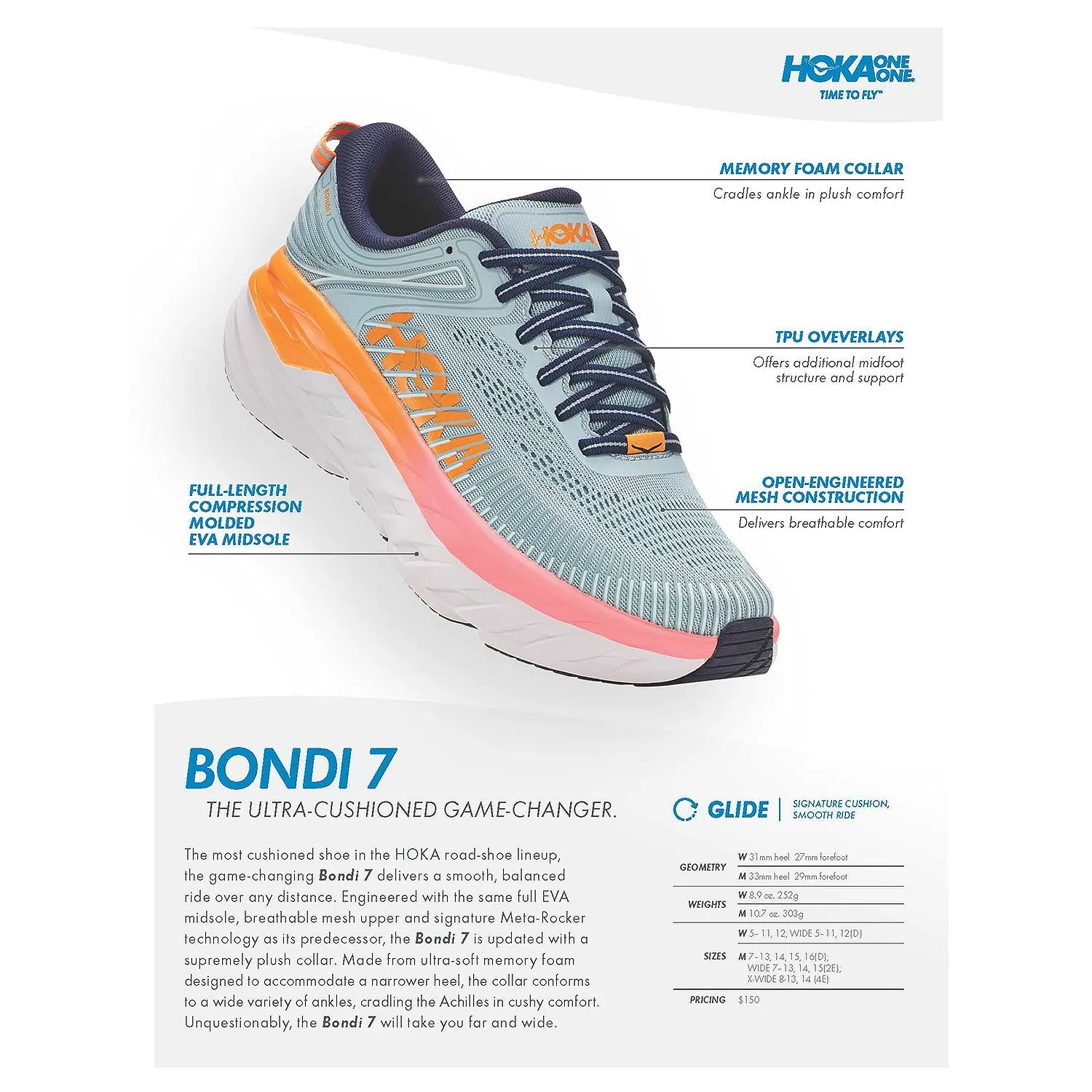 Men's Hoka One One Bondi 7 Ombre Blue/Provincial Blue Mesh