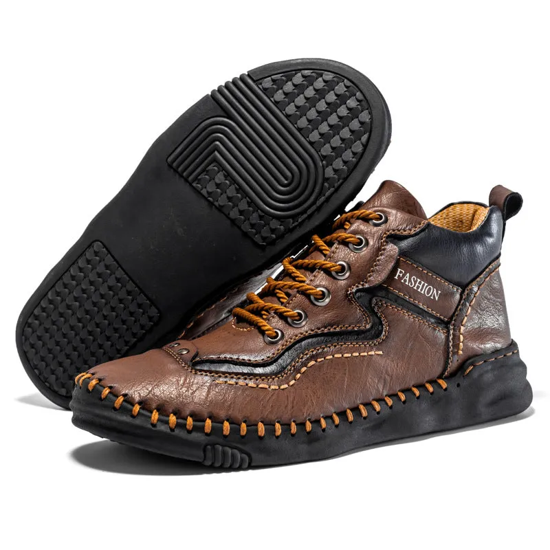 Men's Mid-top Martin Boots Hand-stitching Retro Leather Shoes