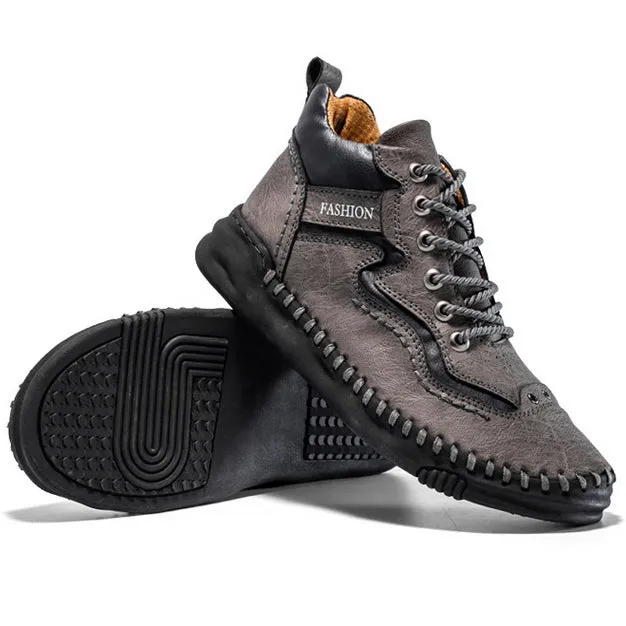 Men's Mid-top Martin Boots Hand-stitching Retro Leather Shoes