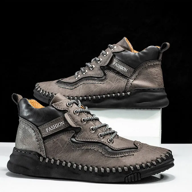 Men's Mid-top Martin Boots Hand-stitching Retro Leather Shoes