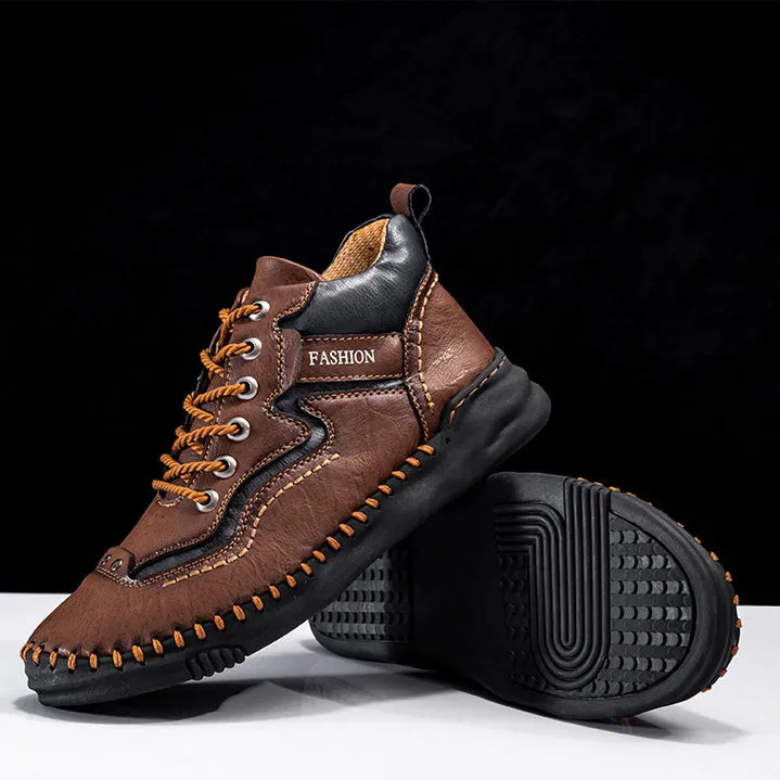 Men's Mid-top Martin Boots Hand-stitching Retro Leather Shoes