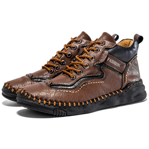 Men's Mid-top Martin Boots Hand-stitching Retro Leather Shoes