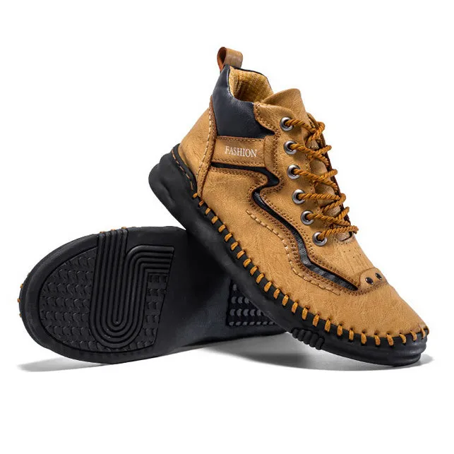 Men's Mid-top Martin Boots Hand-stitching Retro Leather Shoes