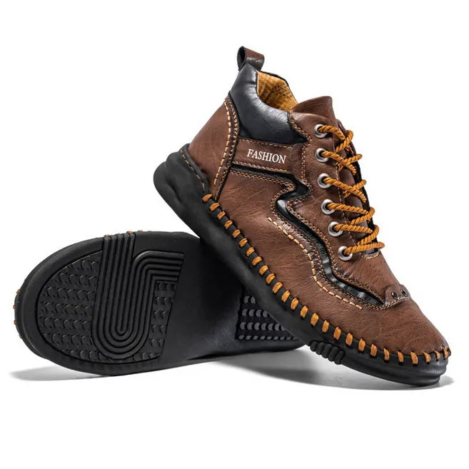 Men's Mid-top Martin Boots Hand-stitching Retro Leather Shoes