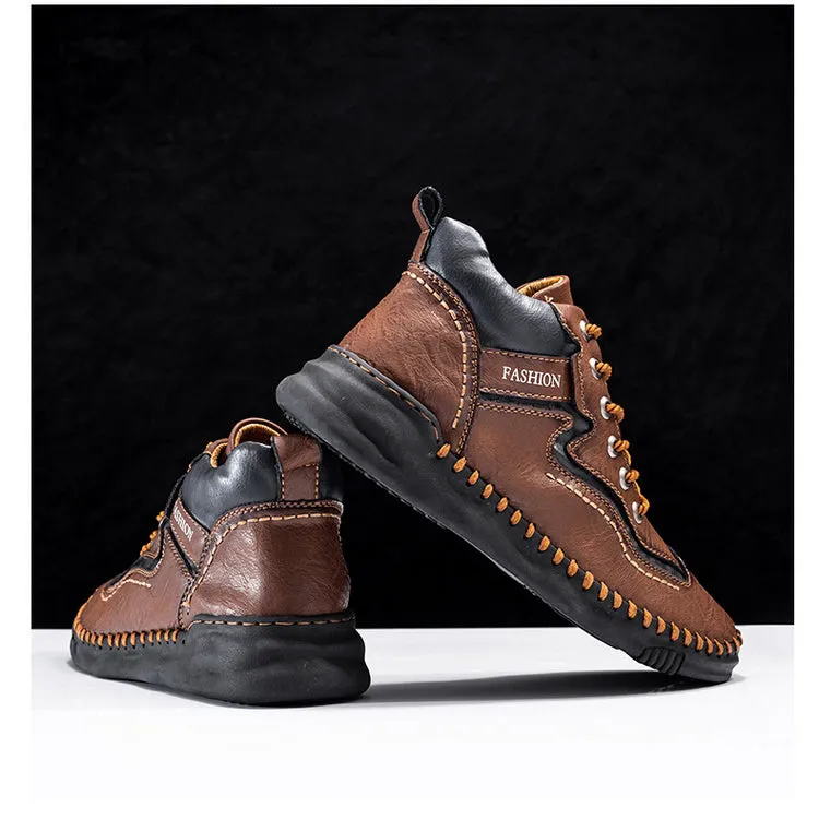 Men's Mid-top Martin Boots Hand-stitching Retro Leather Shoes