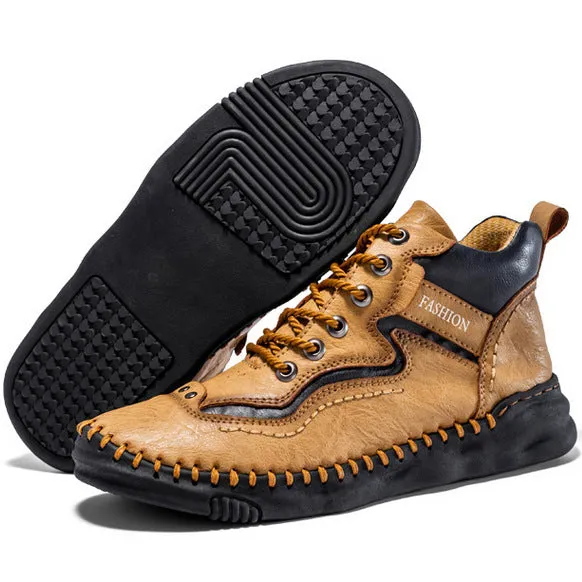 Men's Mid-top Martin Boots Hand-stitching Retro Leather Shoes