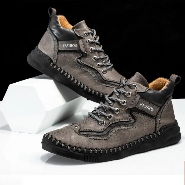 Men's Mid-top Martin Boots Hand-stitching Retro Leather Shoes