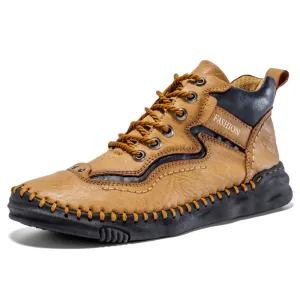 Men's Mid-top Martin Boots Hand-stitching Retro Leather Shoes