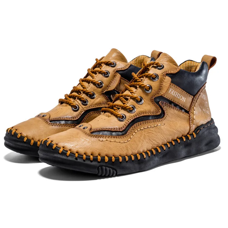 Men's Mid-top Martin Boots Hand-stitching Retro Leather Shoes