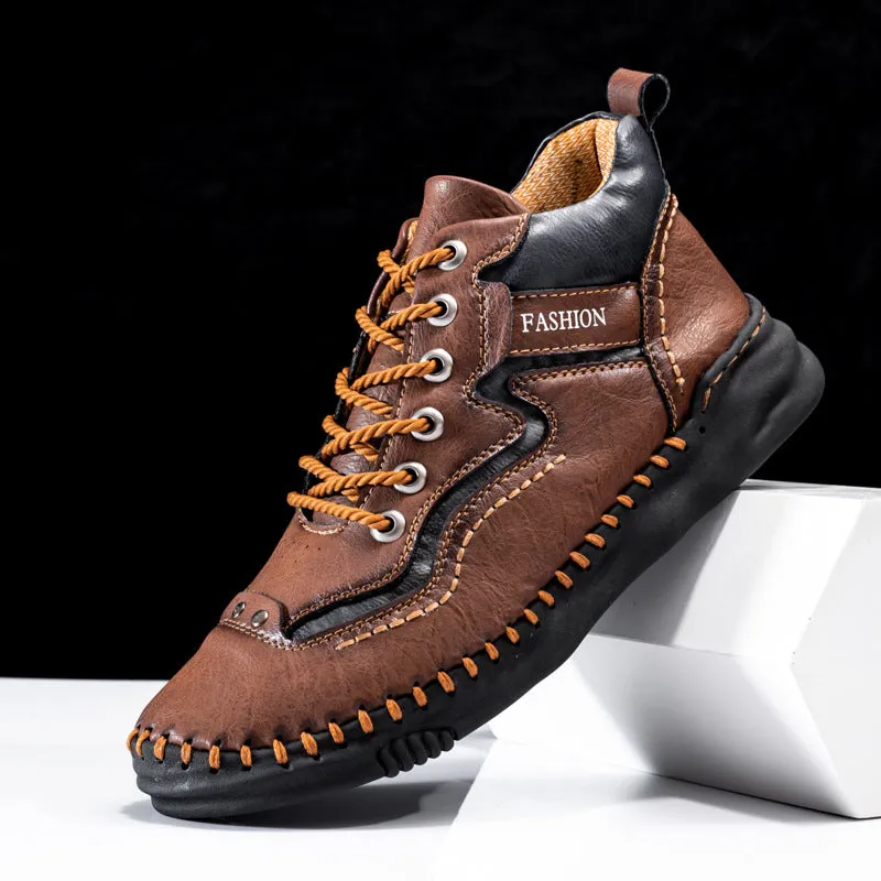 Men's Mid-top Martin Boots Hand-stitching Retro Leather Shoes