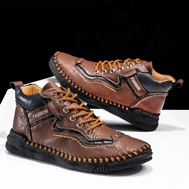 Men's Mid-top Martin Boots Hand-stitching Retro Leather Shoes