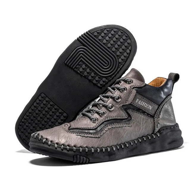 Men's Mid-top Martin Boots Hand-stitching Retro Leather Shoes