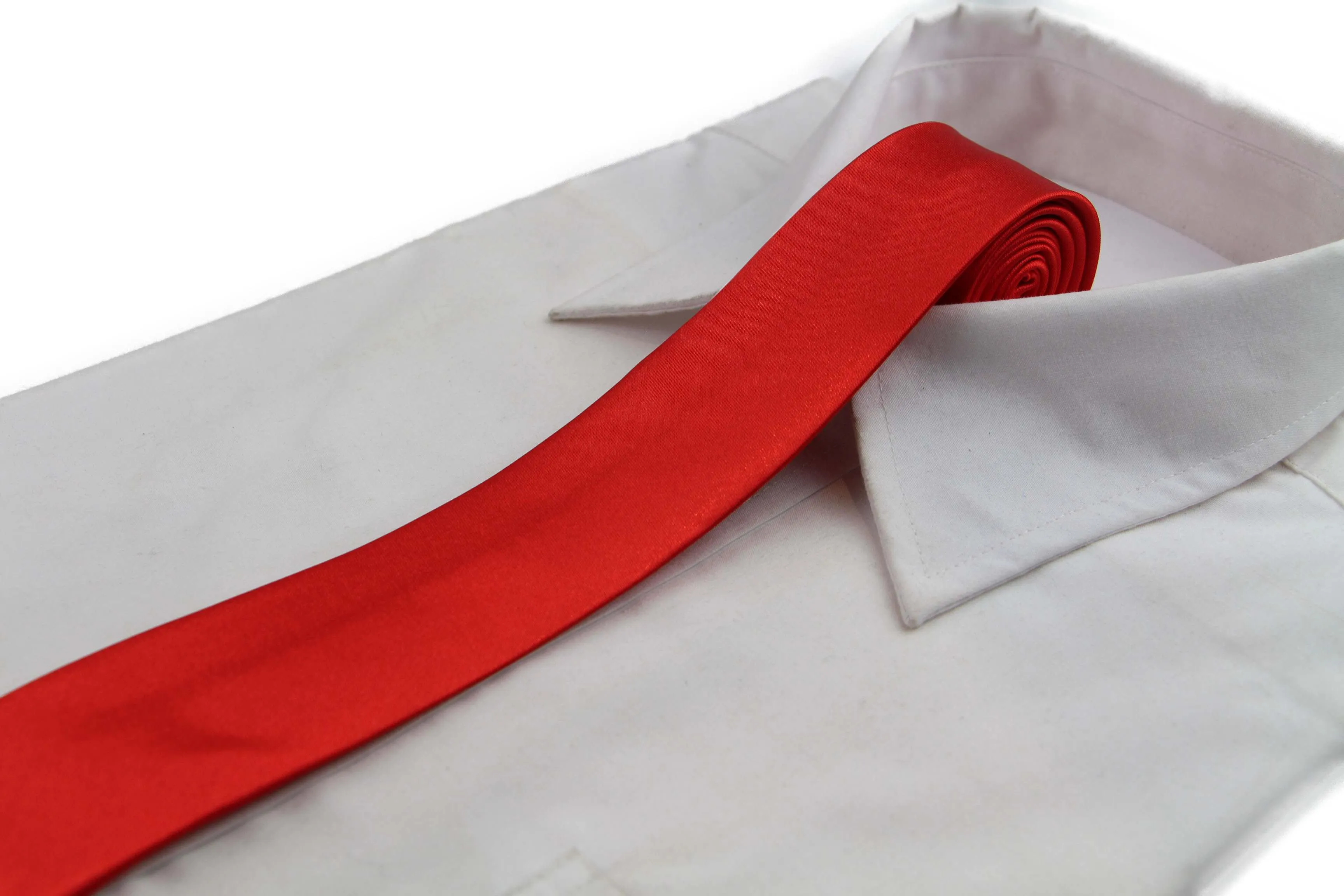 Mens Red Orange 5cm Skinny  Plain Neck Tie