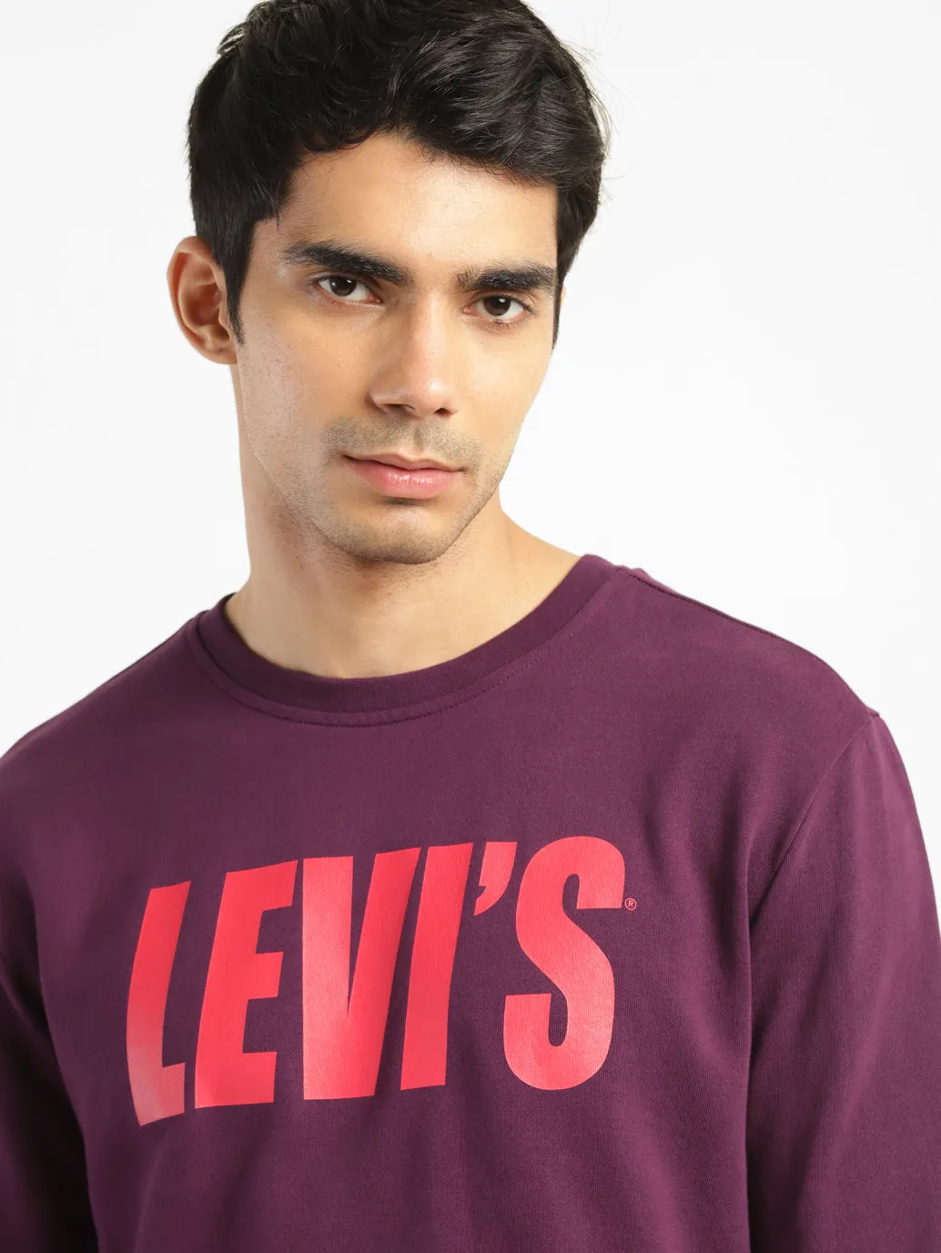 Men's Solid Purple Crew Neck Sweatshirt