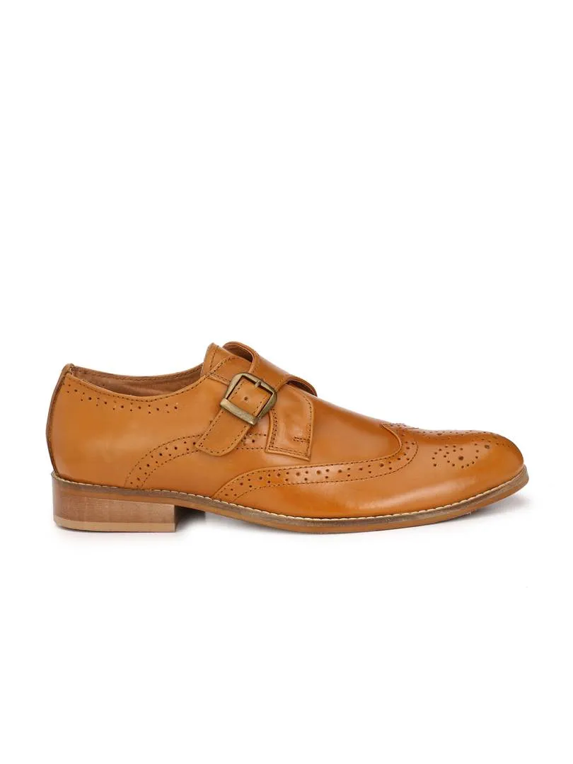 Men's Tan Brogue Monk Original Leather Formal Shoes