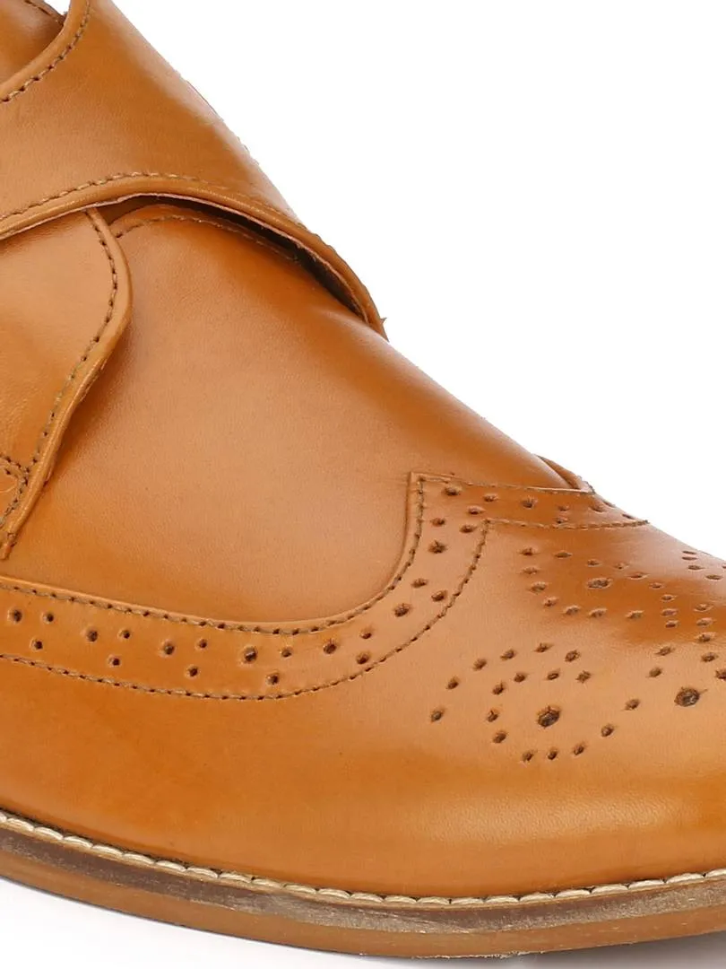 Men's Tan Brogue Monk Original Leather Formal Shoes