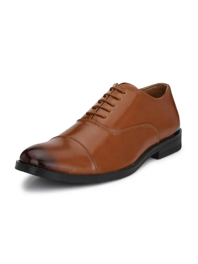 Men's Tan PU Oxford Formal Shoes