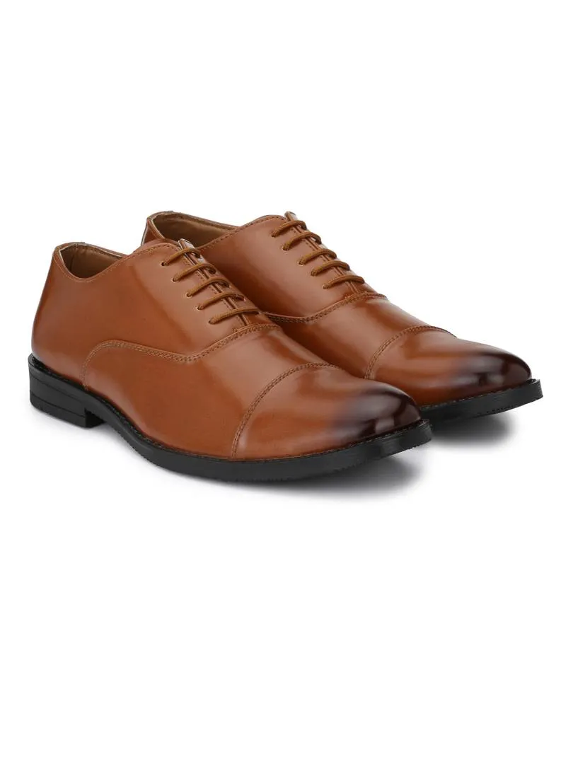 Men's Tan PU Oxford Formal Shoes