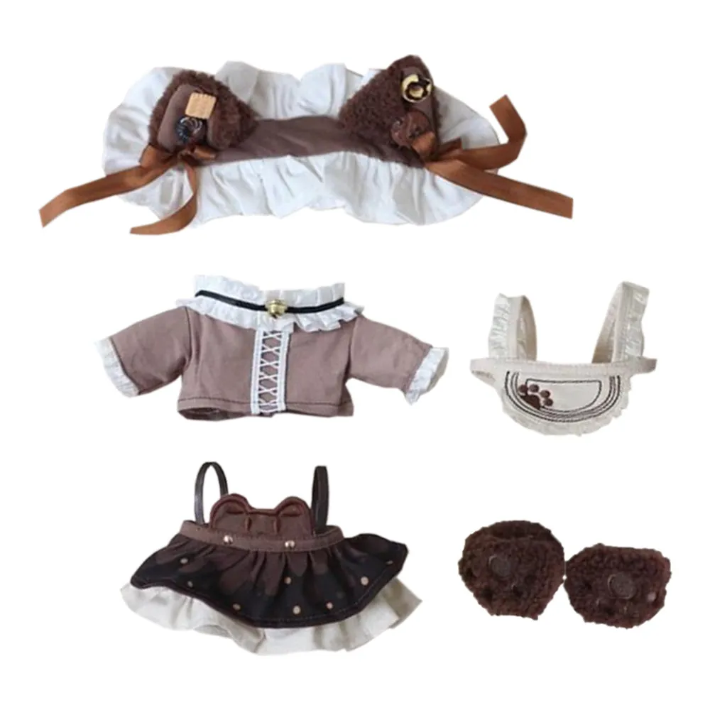 niannyyhouse 20cm Plush Doll Clothes Headdress Shirt Dress Apron Shoes Cat Paw Maid Sets 8in Doll Accessories Dress Up