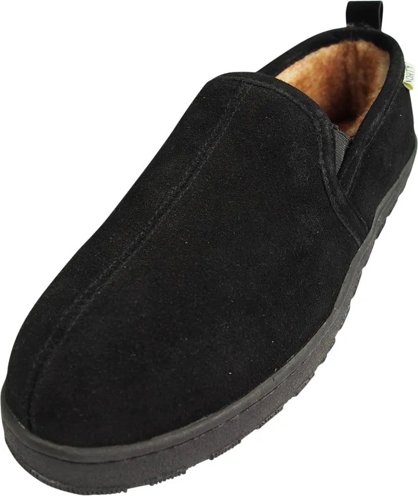 Norty Mens Genuine Leather Cowhide Suede Slippers - Twin Gore Slip On Loafer, 39865