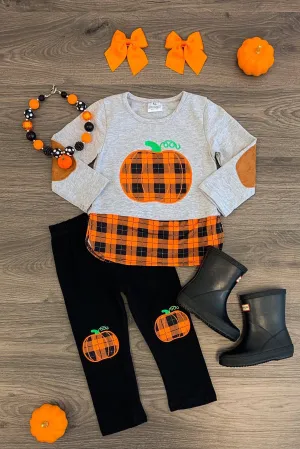 Orange & Black Pumpkin Pant Set