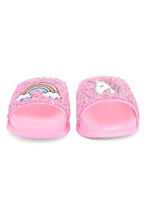 Pink Glitter Unicorn Slides