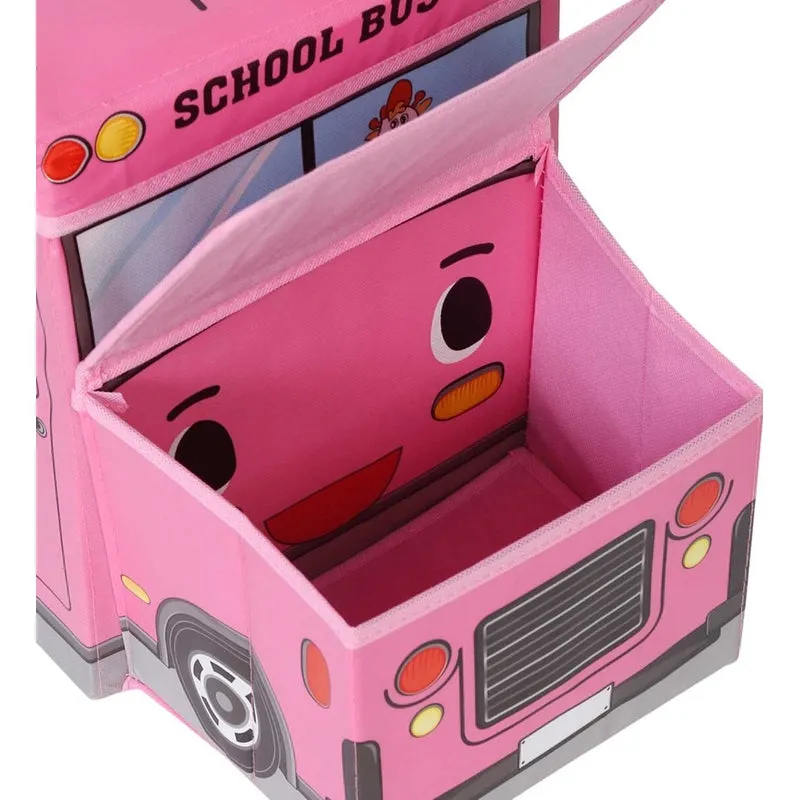 Portable Folding Laundry Organizer Cum Sitting Stool School Bus (Pink)