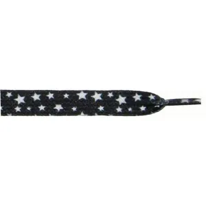 Printed 3/8" Flat Laces - White Stars on Black (1 Pair Pack) Shoelaces