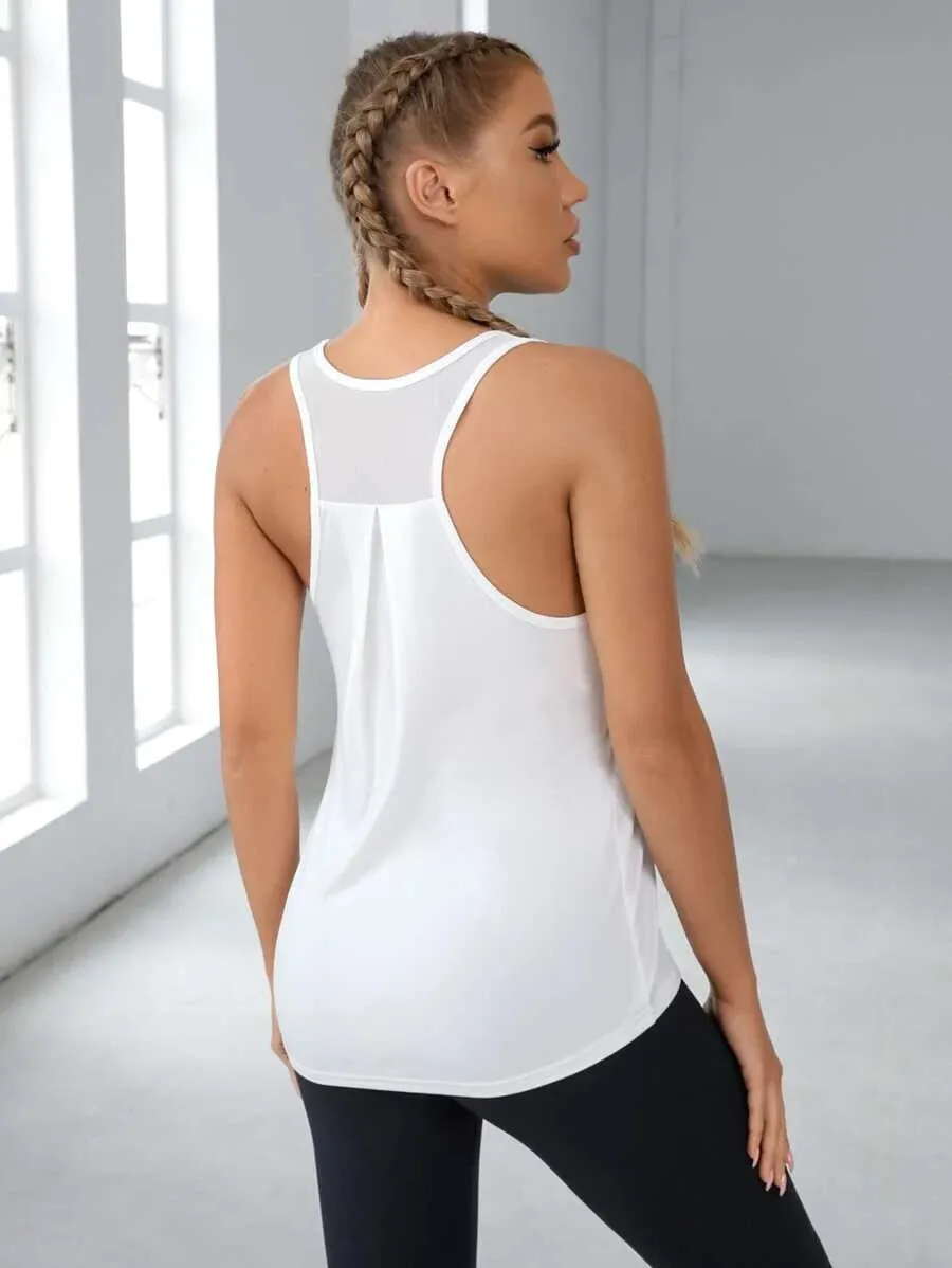 Solid Contrast Mesh Racer Back Sports Tank Top