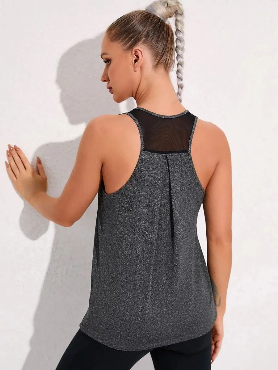 Solid Contrast Mesh Racer Back Sports Tank Top