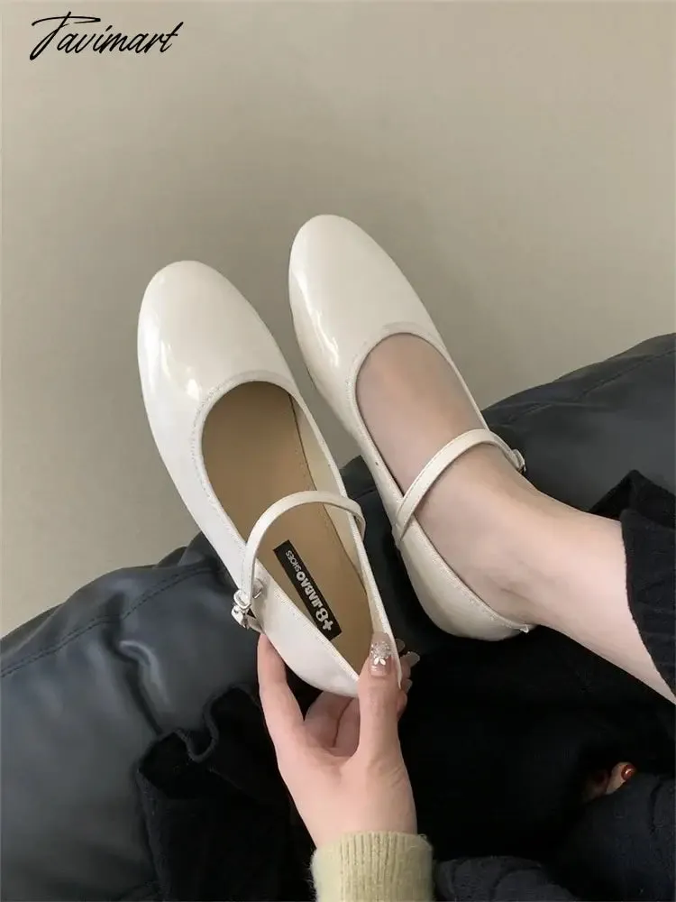 Tavimart Spring Women Vintage Flats PU Round Toe Mary Janes Casual Shoes Comfort Loafers Shoes 2024 Ballerina Flats