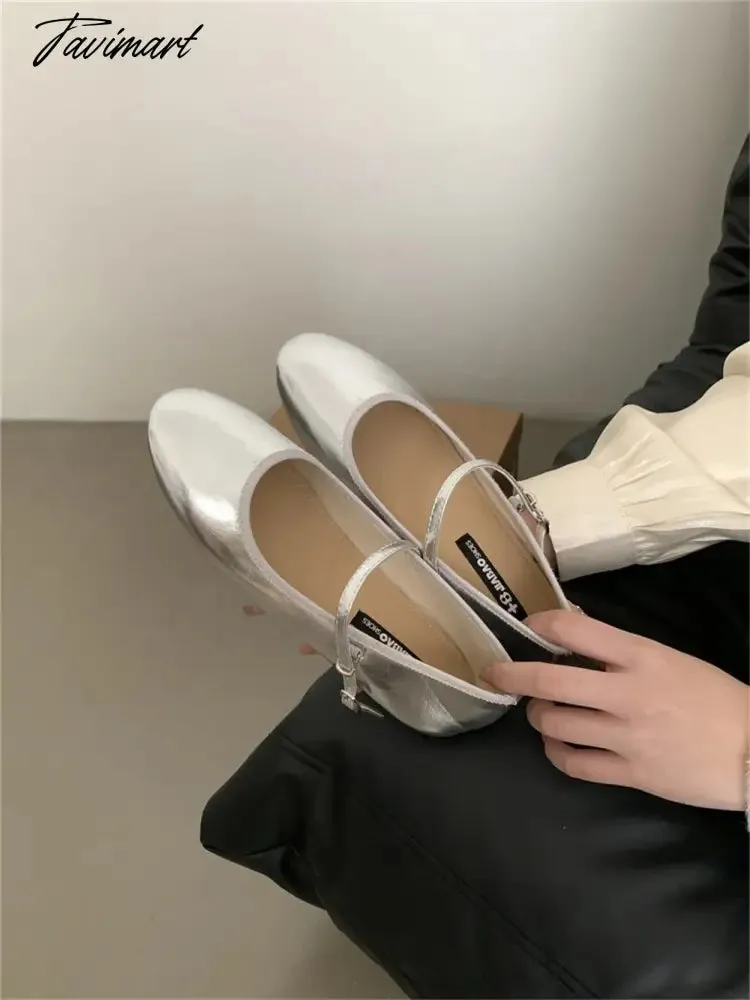 Tavimart Spring Women Vintage Flats PU Round Toe Mary Janes Casual Shoes Comfort Loafers Shoes 2024 Ballerina Flats