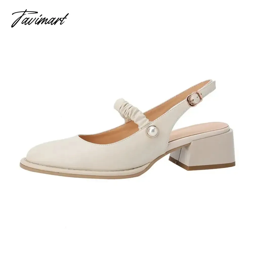 TAVIMART  Spring/Summer Women Shoes Round Toe Chunky Heel Women Sandals Solid Mary Janes Split Leather Shoes Concise Shoes for Women