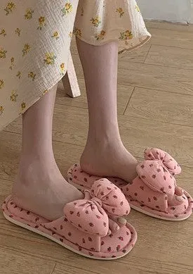 TEEK - Cream Berry Bow Puff Slippers