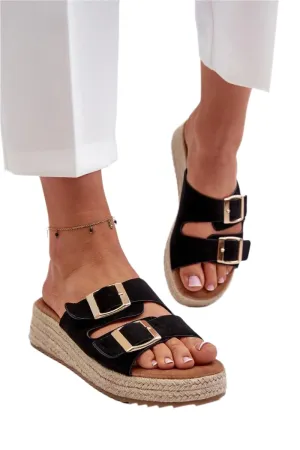 TEEK - Double Buckle Strap Straw Sole Sandals