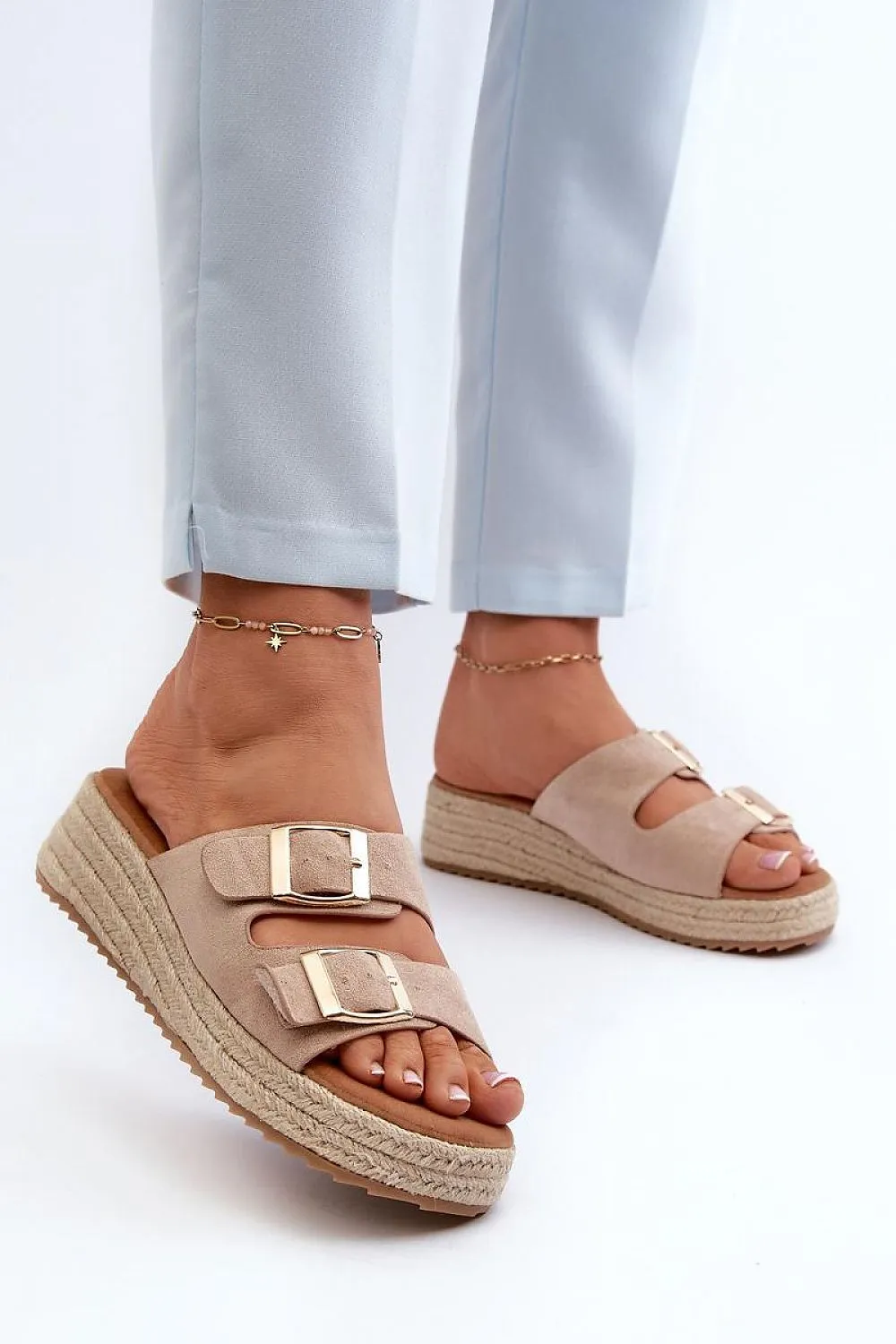 TEEK - Double Buckle Strap Straw Sole Sandals