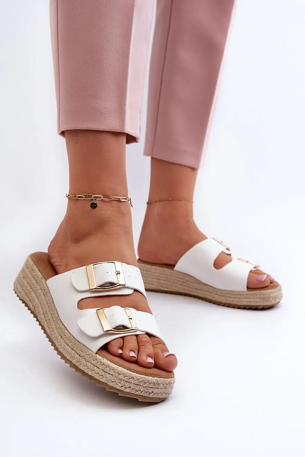 TEEK - Double Buckle Strap Straw Sole Sandals