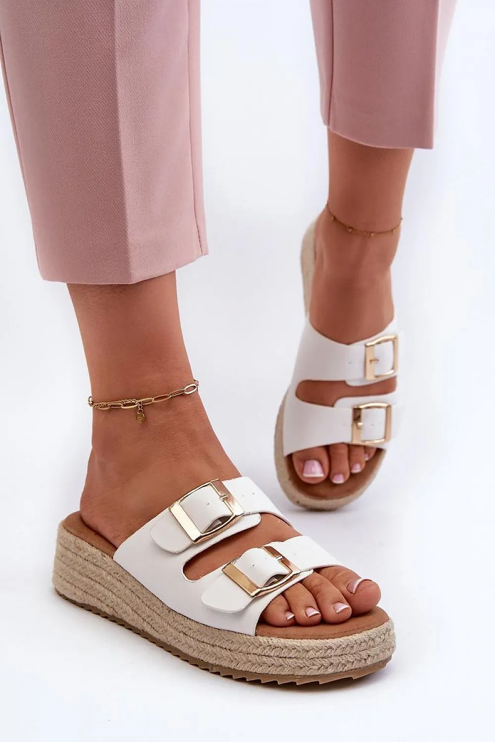 TEEK - Double Buckle Strap Straw Sole Sandals