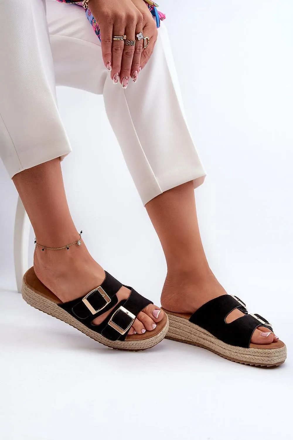 TEEK - Double Buckle Strap Straw Sole Sandals