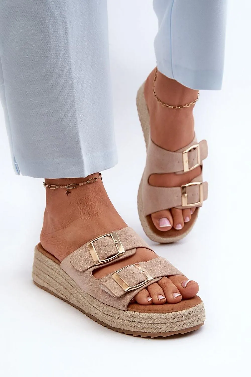 TEEK - Double Buckle Strap Straw Sole Sandals